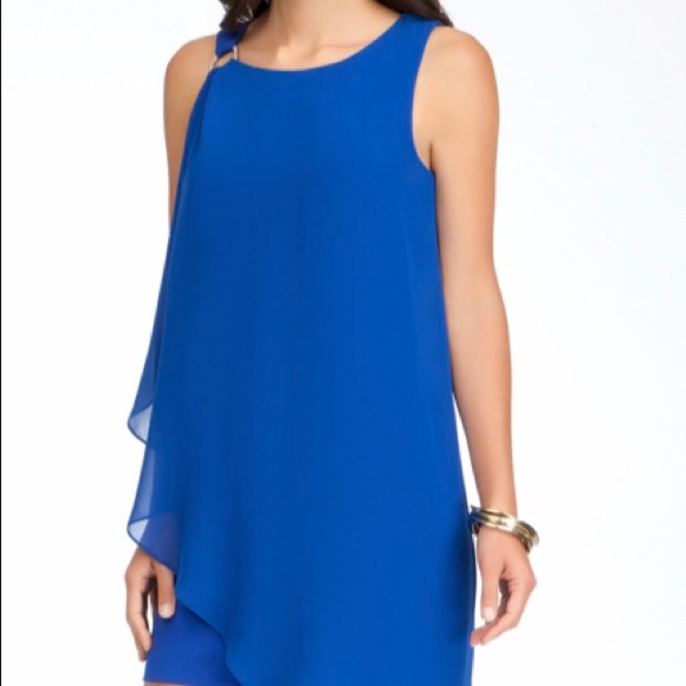bebe sleeveless dress with shoulder drape